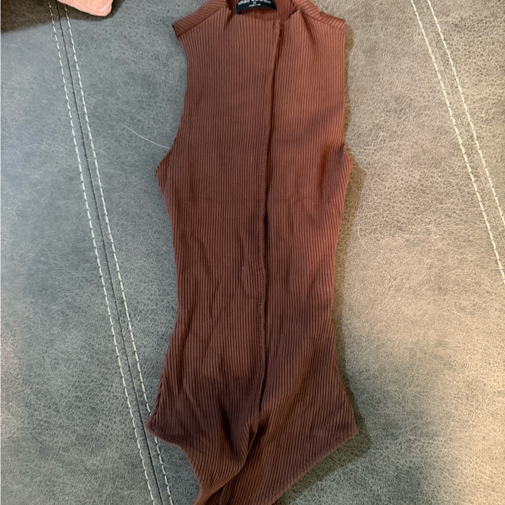 Naked Wardrobe Chocolate Ribbed Bodysuit